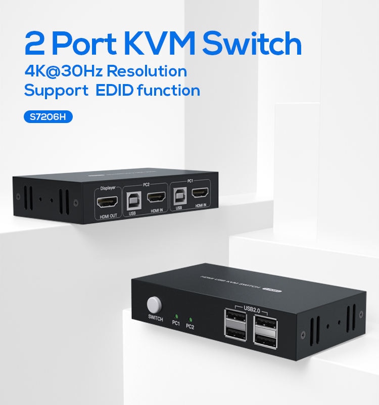 HDMI KVM ġ 2 Ʈ ڽ  2  ( 1  ) 4K @ 30Hz (USB2.0  Ű  콺  )